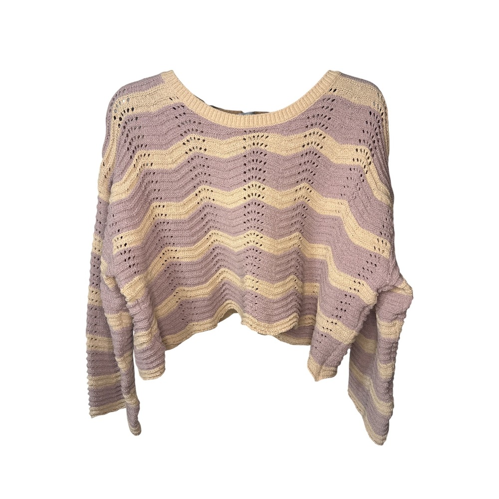 Altar'd State Lavender Cream Chevron Pointelle Cropped Sweater XXL S0169L205JI